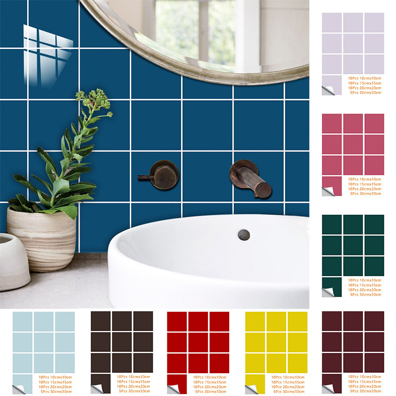 10 ชิ้น/เซ็ต 10/15/20/30 ซม.Minimalist สีทึบคริสตัลกระเบื้องสติกเกอร์ Self-Adhesive กันน้ํา Wall Decals สําหรับห้องครัวและห้องน้ําปรับปรุง