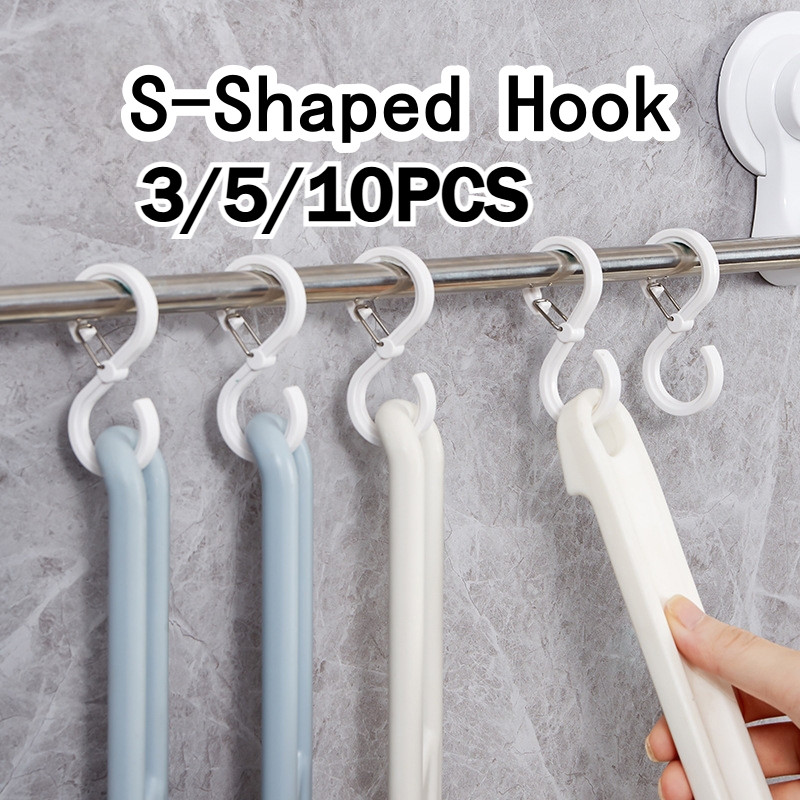 3/5/10PCS S-Shape Hanger Hooks ตู้เสื้อผ้าแขวนเสื้อผ้าสําหรับรองเท้าแขวนกระเป๋าตู้เสื้อผ้า S Hanger Hook