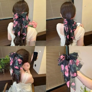 2025 Rose Ponytail Clip High-End Floral Streamer Hair Clip