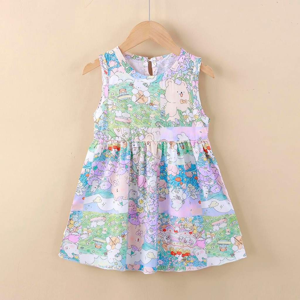 ชุดเดรสเด็ก ลายดอกไม้สำหรับเด็กผู้หญิง ดีไซน์น่ารักๆ ใส่สบายๆ ผ้าพริ้วสวย ลายสวยคอจีน กระดุมหน้า แขนตุ๊กตาบานน่ารักๆ - รูปที่ 4