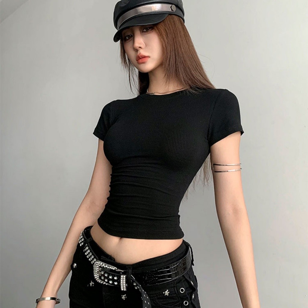 Cilset พร้อมส่ง เสื้อรัดรูป เสื้อน่ารักผู้หญิง แขนสั้นรัดรูปเซกซี่ สีพื้น 3สี ผ้ายืดรูปทรงสวย สไตล์ เสื้อคอก/FY9388 ราคา ถูกที่สุด ดีลบีเคเค แกลเลอรีภาพที่ 5