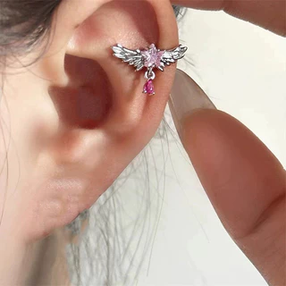 ต่างหู Earbone ไขว้หัวใจ Rhinestone โลหะผสมยอดนิยมสําหรับผู้หญิง