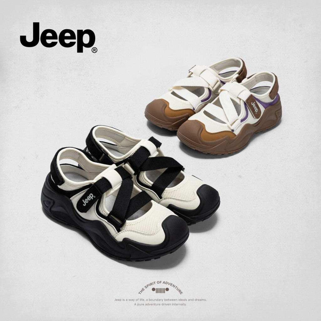 รองเท้าแตะผู้หญิง JEEP แท้ หนา ระบายอากาศได้ แบบเจาะรู รุ่นใหม่ฤดูใบไม้ผลิฤดูร้อน 2025 สีดำ