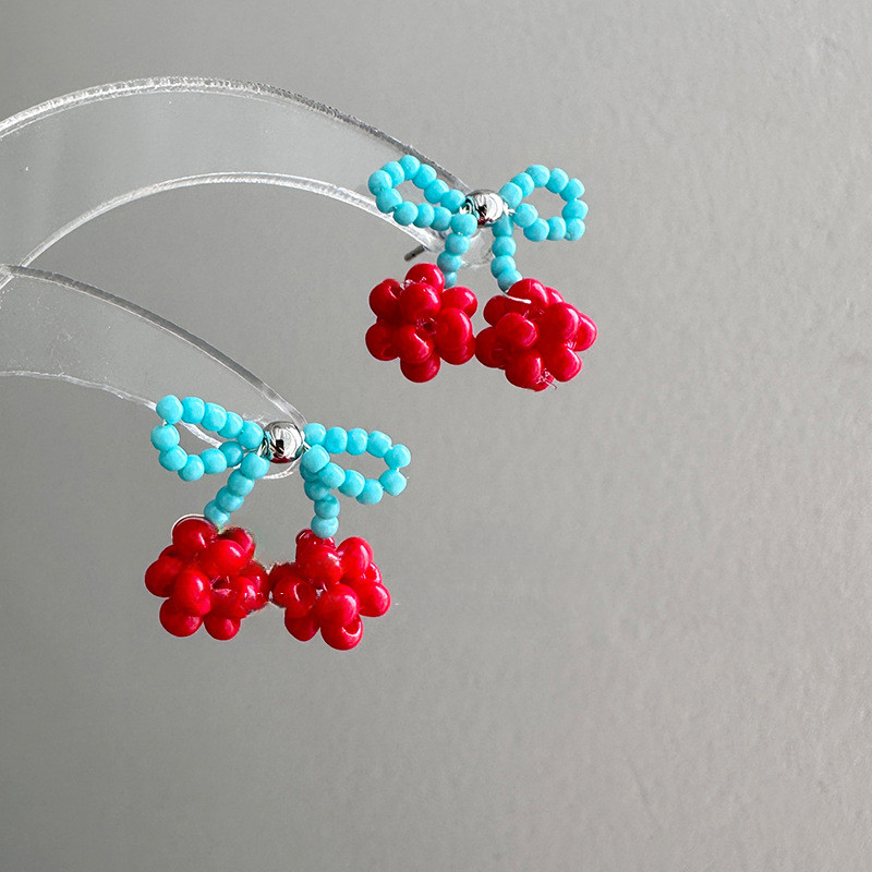 ลูกปัดโบว์เชอร์รี่ขนาดเล็กหวานน่ารักต่างหู