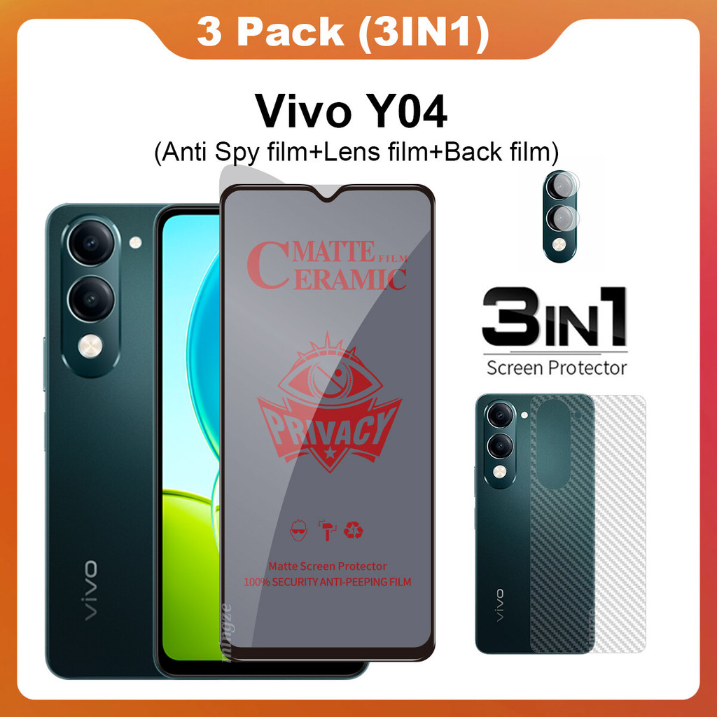 3in1 สําหรับ Vivo Y04 Anti-Spy Privacy กระจกนิรภัยสําหรับ Vivo Y04 ฟิล์มกันรอยหน้าจอ + ฟิล์มเลนส์ + 