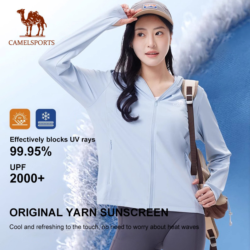CAMEL SPORTS ผู้หญิง Cool Sun Protection เสื้อผ้าบางฤดูร้อนใหม่ผ้าไหมน้ําแข็งกลางแจ้ง Anti-Ultraviolet breathable