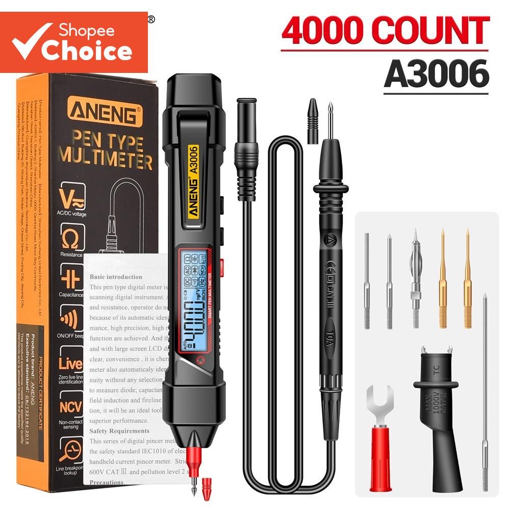 ANENG หนึ่งชุด A3006 มัลติมิเตอร์ประเภทปากกามัลติฟังก์ชั่น, 4000 นับเครื่องทดสอบแรงดันไฟฟ้า AC/DC พร้อม Hz Ohm และ Zero Fire Line Detection