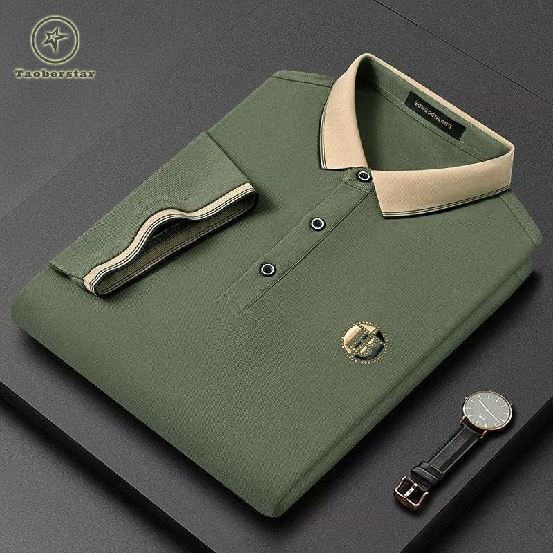 Taoberstar เสื้อโปโลแขนสั้นผู้ชายทรงสลิมฟิตธุรกิจสุภาพบุรุษ