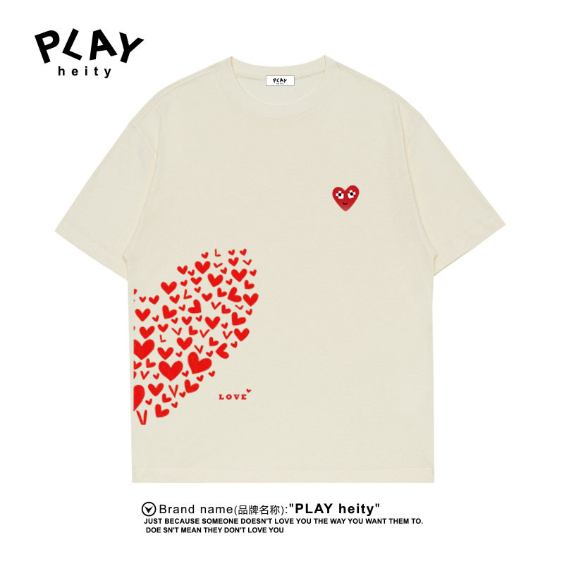 CDG PLAY เสื้อยืดแขนสั้นฤดูร้อนสไตล์ใหม่ Street Wear Love สำหรับผู้ชายและผู้หญิง Casual All-Match Top