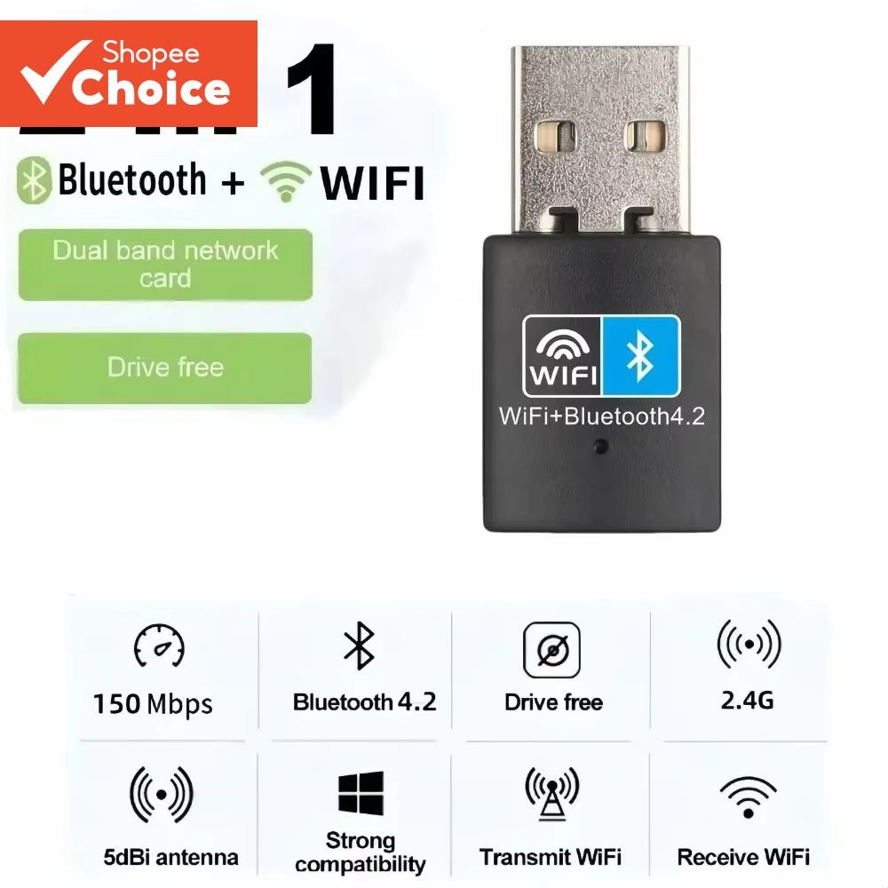 อะแดปเตอร์บลูทูธ USB WiFi 150Mbps 2.4GHz 2 In 1 เครื่องส่งสัญญาณภายนอก RTL8723