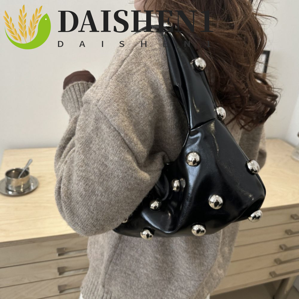 DAISHEN1 กระเป๋าสะพายหมุดย้ํา, หนัง PU Punk Style Rivet Underarm Bag, Vintage Cross Body Street Y2k 