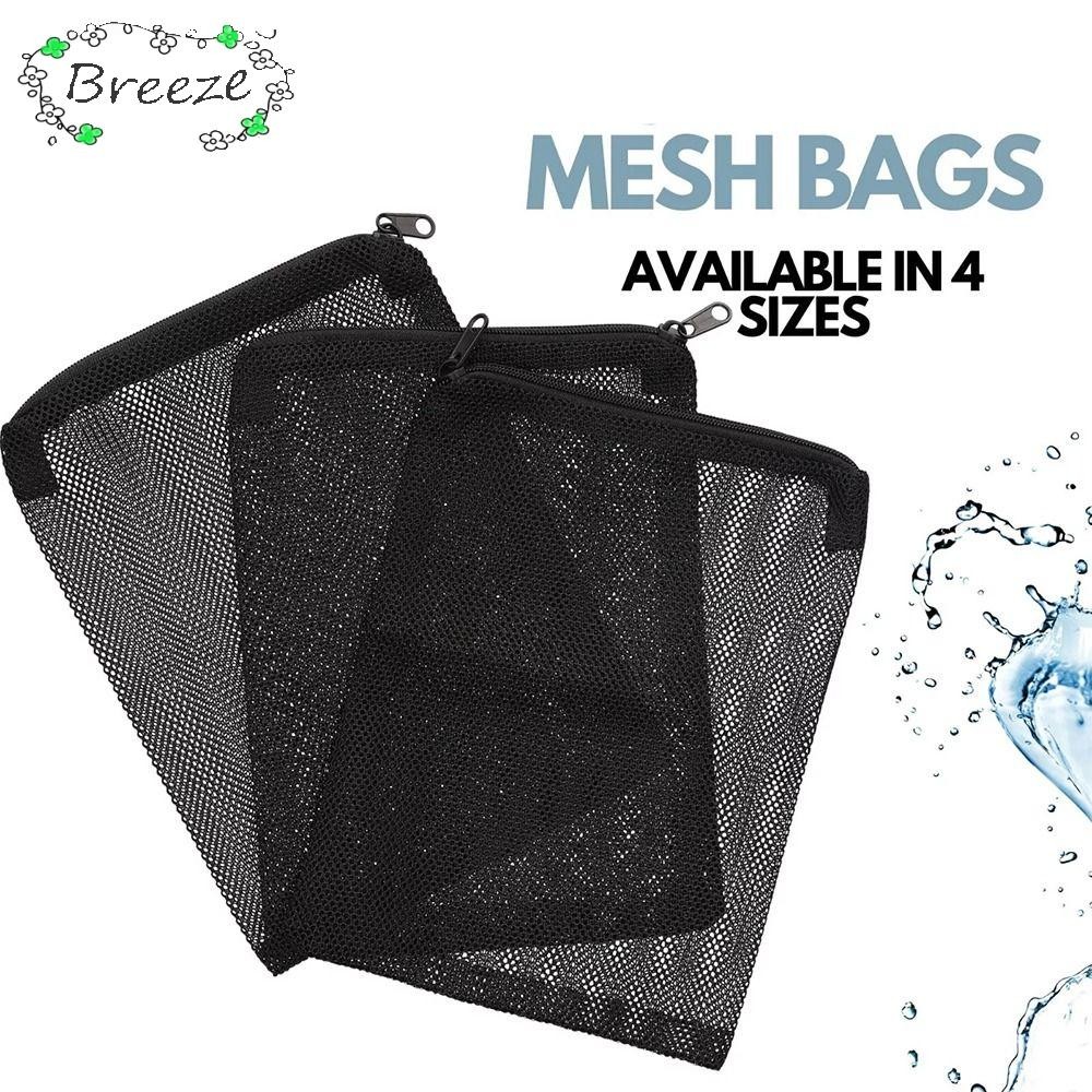 BREEZE ถุงกรองไนลอน, สีดําแยกกระเป๋าถุงกรอง, สําหรับ Aquarium Fish Tank Pond Media Reusable Mesh Zip Bag