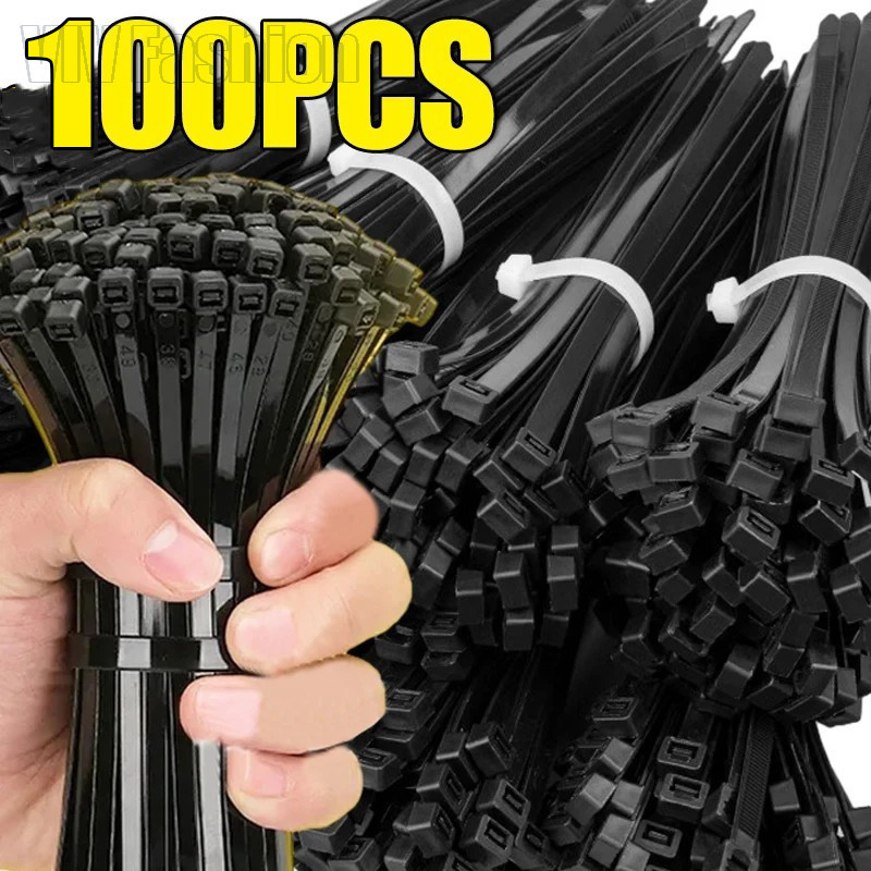 100ชิ้นสายผูกไนลอน-ล็อคตัวเองที่แข็งแกร่ง, ที่เก็บสายไฟแบบใช้ซ้ําได้-ที่ใส่สายไฟโฮมออฟฟิศพร้อมที่หนีบพลาสติกแหวน