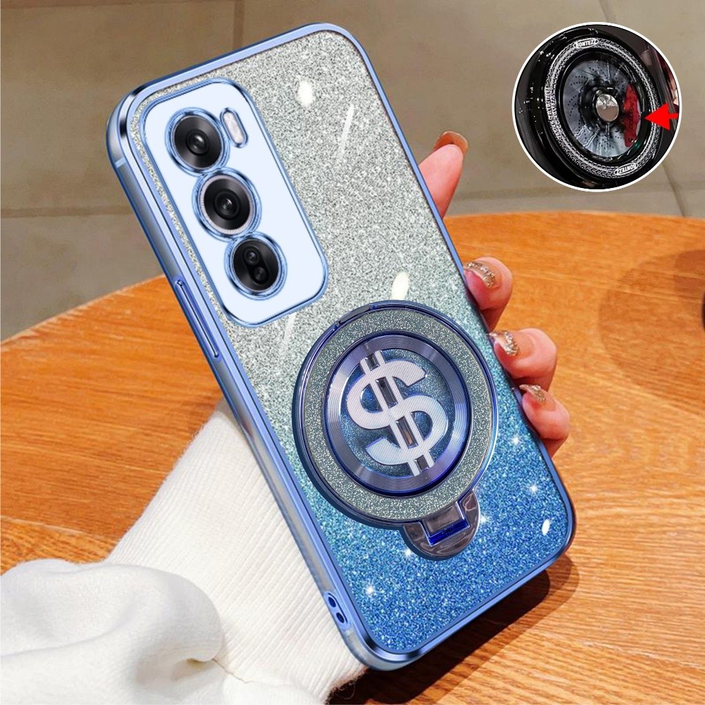 Oppo Reno 12 12F Pro 5G Softcase Glitter Ring Dollar Magsef Holder เคสพรีเมี่ยม