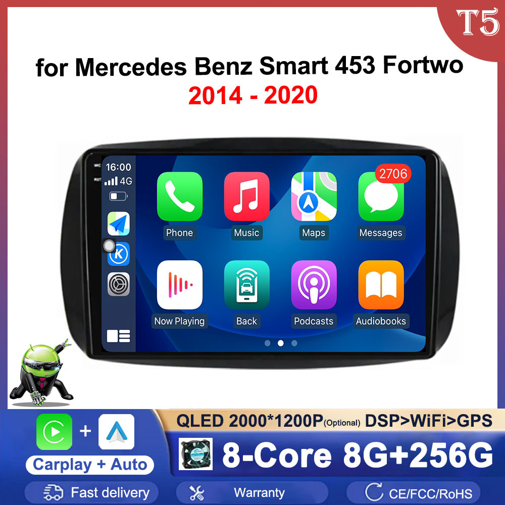 Car Radio Video Multimedia Player Android OS 9 '' for Mercedes Benz Smart 453 Fortwo 2014 - 2020 GPS