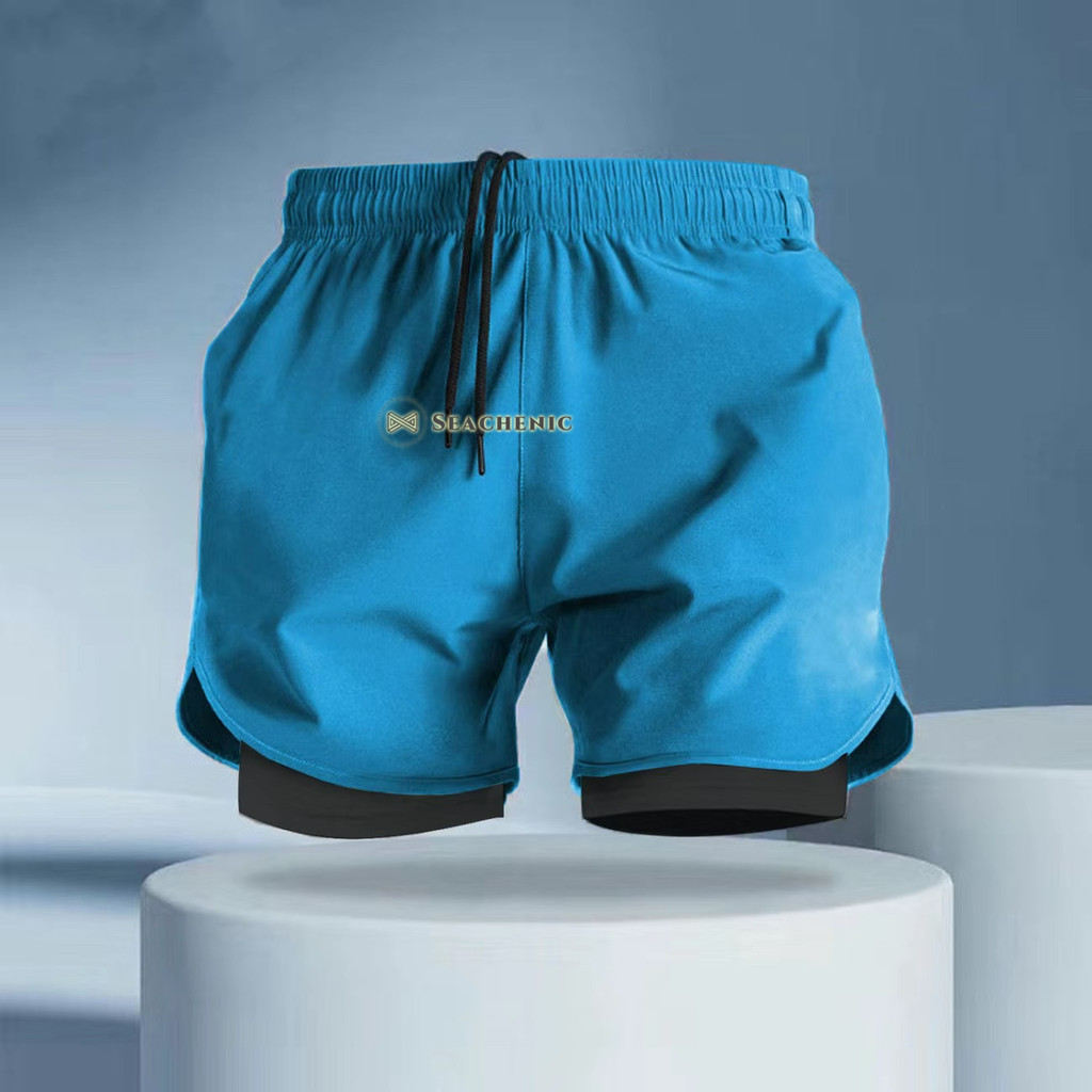 Seachenic ผู้ชายวิ่งออกกำลังกายแห้งเร็วเข็มขัดสั้นเรียงรายป้องกันการสัมผัสกางเกง