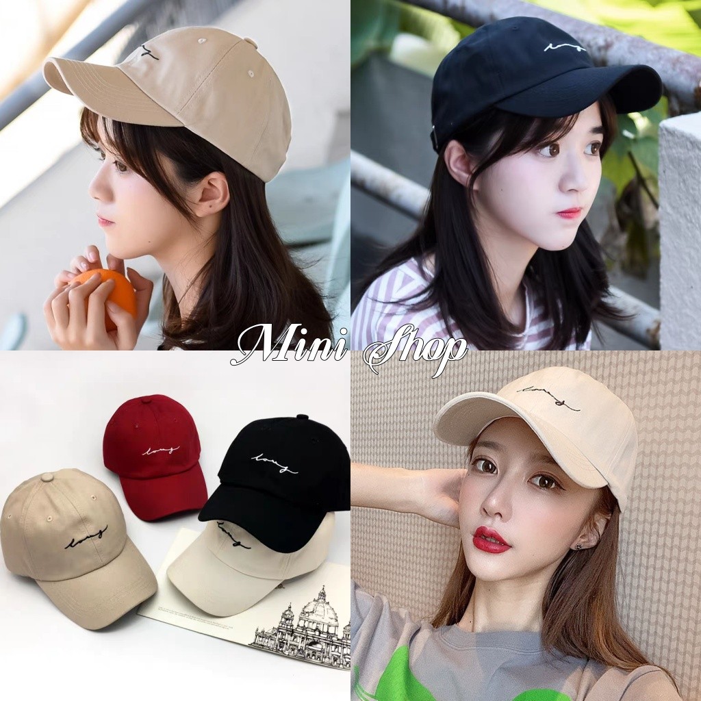 Mini shop🌸พร้อมส่ง🌸(MK-5) หมวก ปีกสีพื้น ดีเทลปักตัวอักษร สไตล์เกาหลี สายปรับขนาดได้