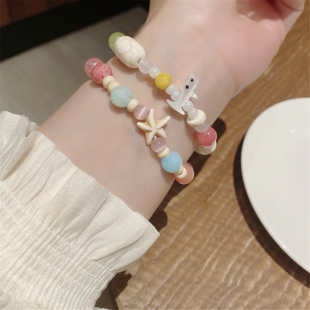 โดปามีน มาการอง สร้อยข้อมือลูกปัดสีสำหรับหญิง เชือกยืดหยุ่น สไตล์เกาหลี