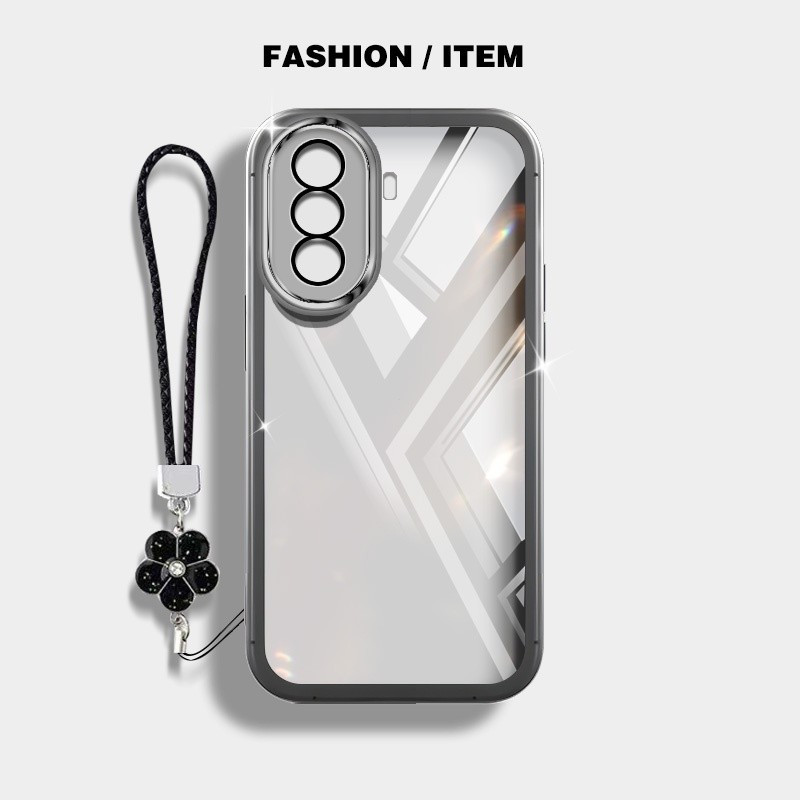 ปลอก Huawei Nove Y70 Plus โปร่งใสพร้อมซิลิโคนป้องกัน Soft Case สีสันกันกระแทกเคสโทรศัพท์เลนส์ป้องกันดอกไม้ Lanyard Cover HYRHY02