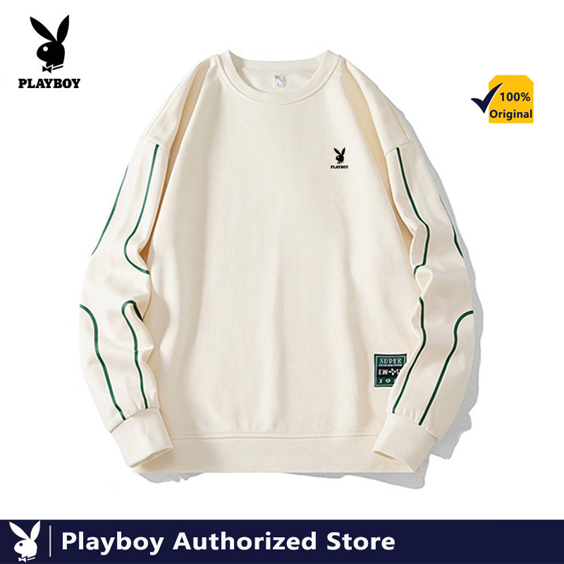 Playboy ฤดูใบไม้ร่วงลายสีทึบแขนยาวเสื้อยืดผู้ชาย Casual Tide Bottoming เสื้อ Jok