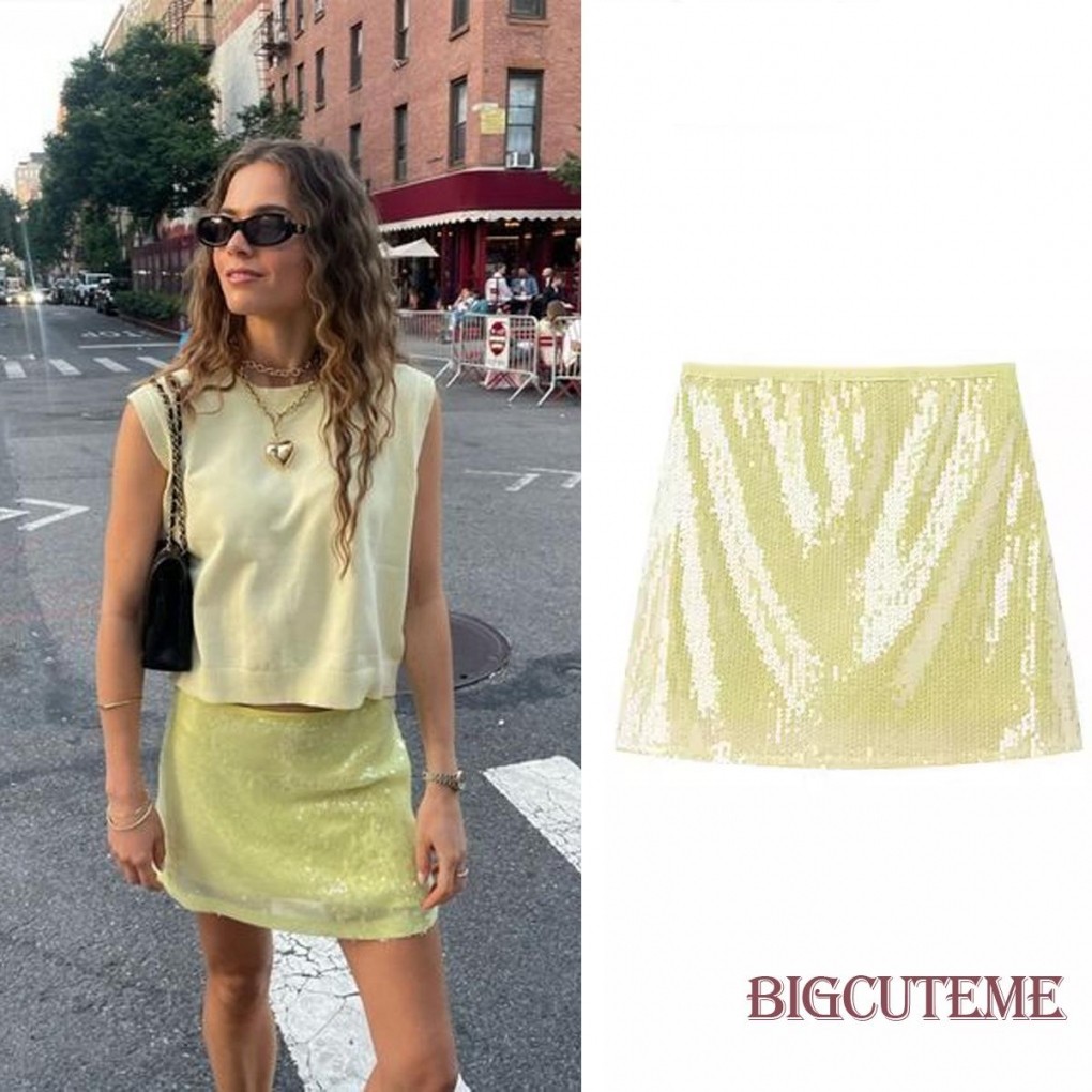 []-กระโปรงมินิซิปด้านข้างเลื่อมสําหรับผู้หญิงสําหรับงานปาร์ตี้