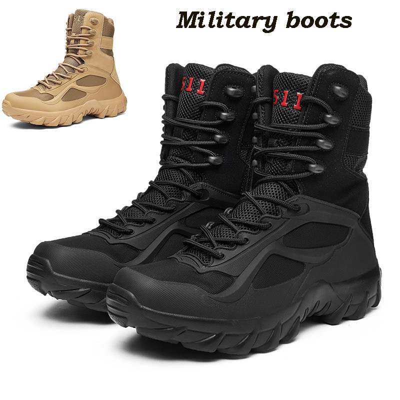 ผู้ชายยุทธวิธีรองเท้าเดินป่ากลางแจ้งทหาร Desert Combat Martin Boots Travel High-tops รองเท้า Plus ขน