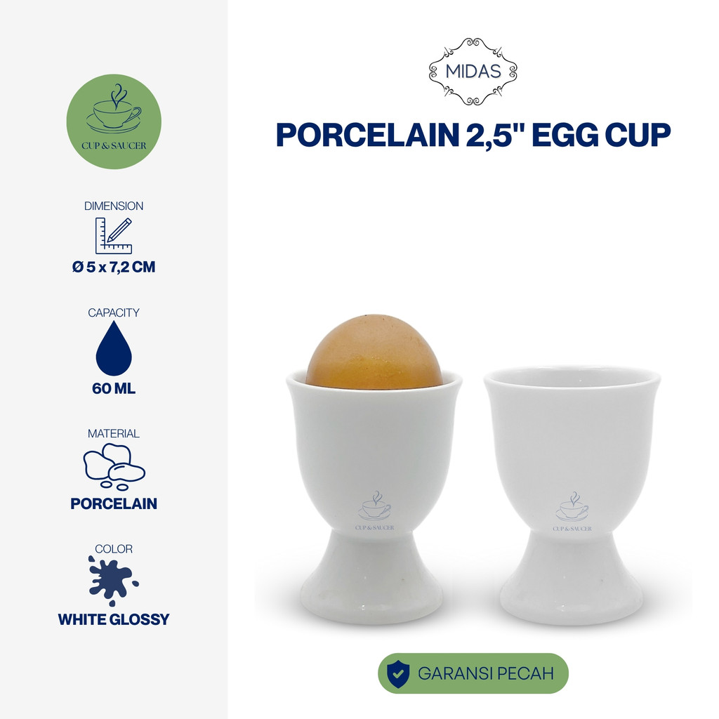 Midas Porcelain Egg Cup เส้นผ่านศูนย์กลาง 2.5 ชั้นนิ้ว/5 ซม.ความจุ 60 ml สีขาว Glossy White Porcelai