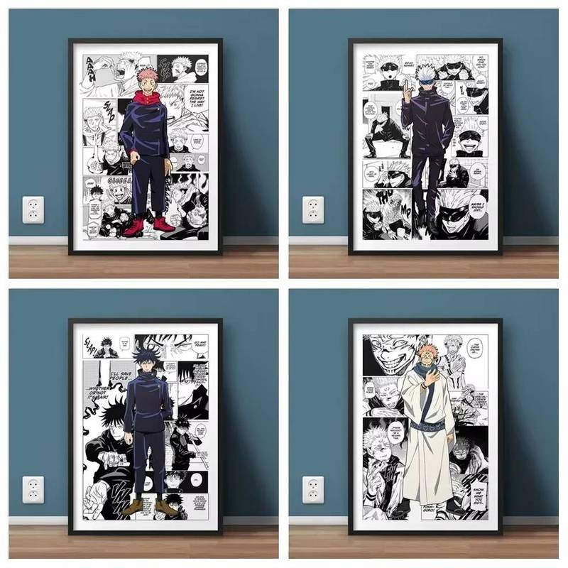 ญี่ปุ่นอะนิเมะ Jujutsu Kaisen โปสเตอร์การ์ตูนโปสเตอร์มังงะผ้าใบภาพวาด Wall Art ตกแต่งบ้านภาพสําหรับห้องนั่งเล่นตกแต่ง