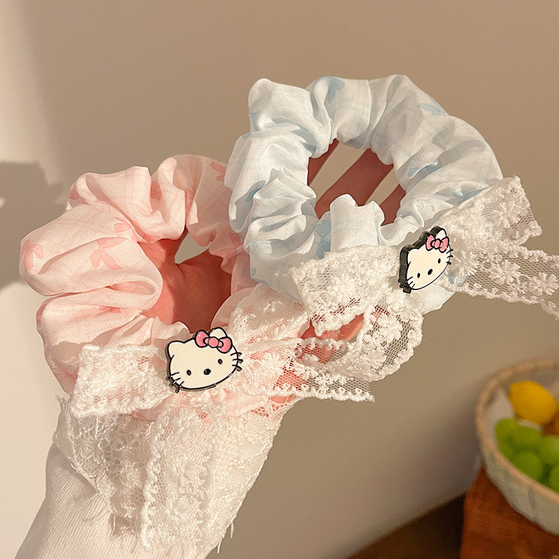 ใหม่ KT Cat Ribbon Hair Ring Girly Lace เครื่องประดับผม Scrunchie หวานและอเนกประสงค์ของญี่ปุ่น