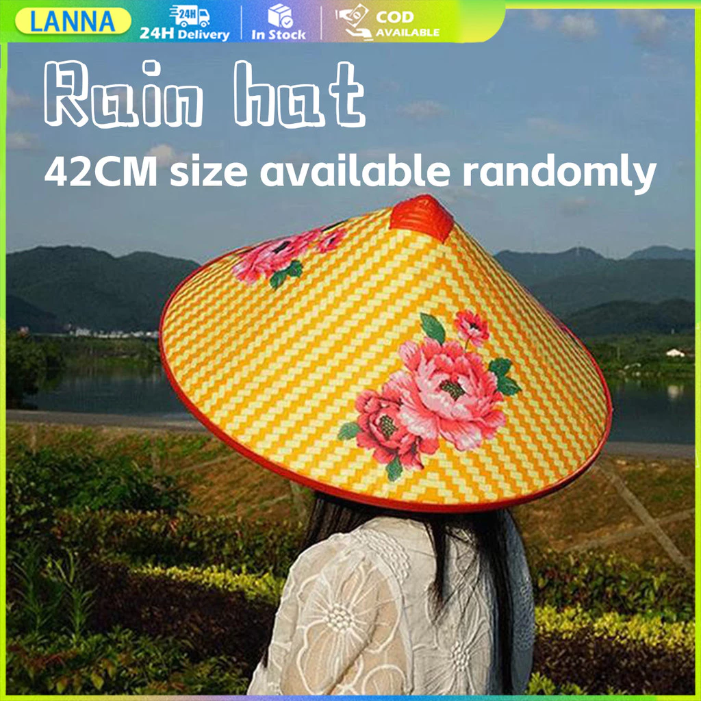 ร้านอยู่ที่ไทย ขนาด42CM หมวกไม้ไผ่สานพลาสติก กันแดด กันฝน หมวกเวียดนามปีกกว้าง ทรงกรวย สำหรับทำสวน
