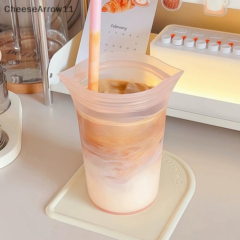 CHE ถ้วยชากาแฟและนมซิลิโคนแบบพกพาแบบใช้ซ้ําได้มีการปิดผนึกอย่างดีถุงเก็บอาหารอเนกประสงค์ใส TH