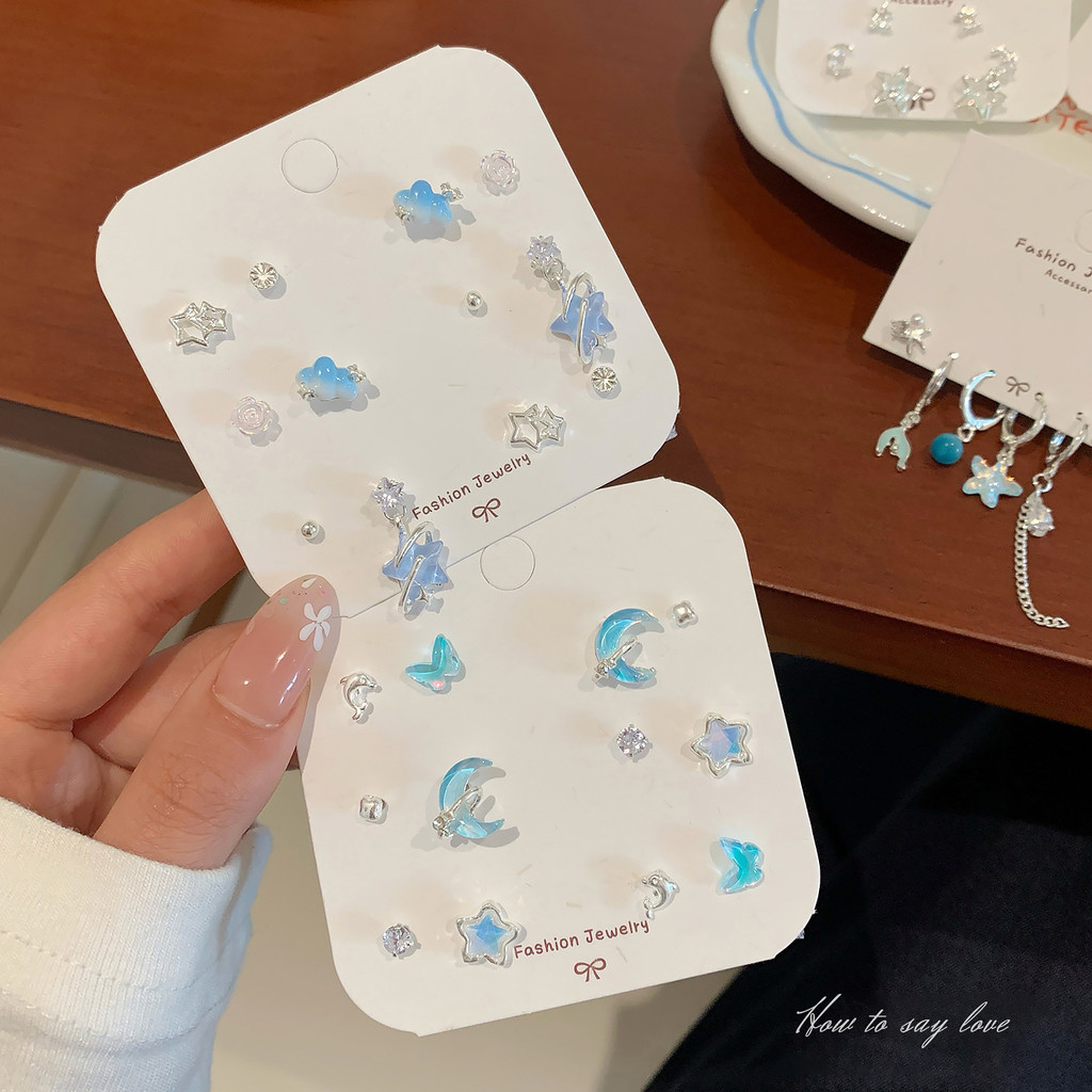 Star ต่างหูผู้หญิงเกาหลีรุ่นสไตล์ใหม่ Niche Design Ocean เข็มเงินต่างหูหรูหราขนาดเล็ก High-End Super Fairy หวาน All-Match ต่างหู