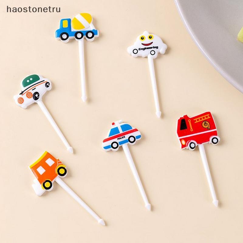 OST 6 ชิ้นรถส้อมผลไม้ Picks การ์ตูนเด็กขนมเค้กขนมหวานไม้จิ้มฟัน Bento Lunches Party ตกแต่ง N