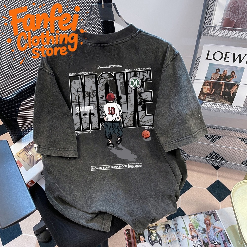 FANFEI💥เสื้อฟอก เสื้อสตรีท เสื้อ oversize เสื้อยืดผู้ชาย Slam Dunk ผ้าคอตตอน 100% เสื้อวินเทจ เนื้อผ้าเกรดพรีเมียม