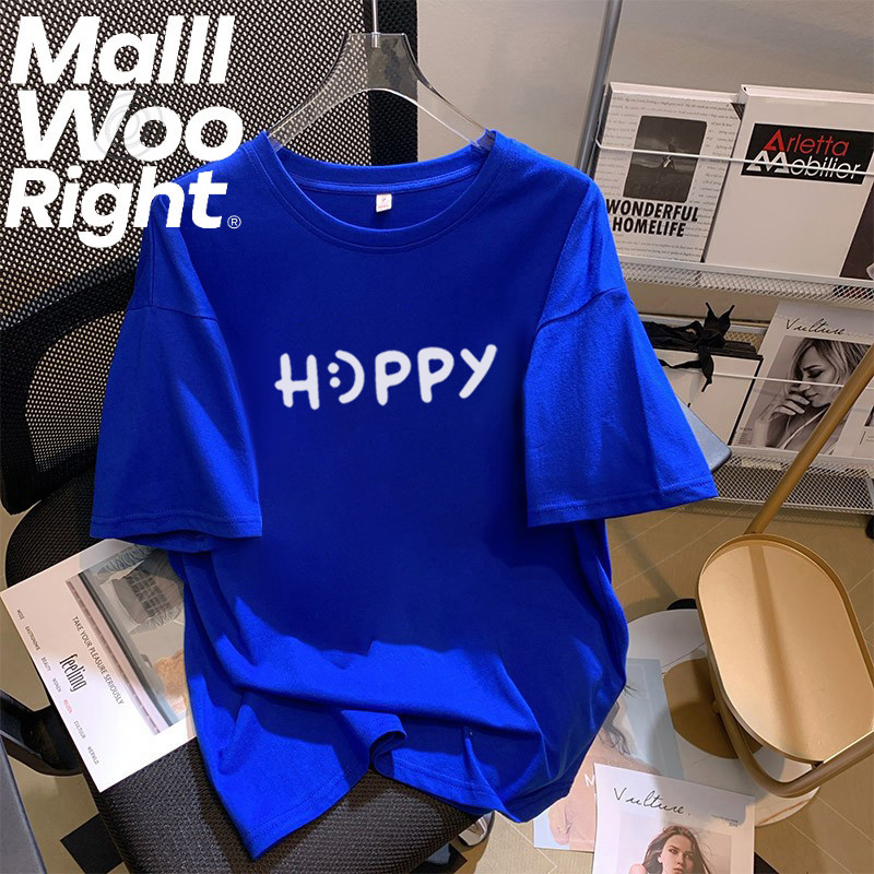 Woo Right เสื้อยืดสั้นแขนสั้นสีฟ้า Klein แบบใหม่สำหรับฤดูร้อน สินค้าแนวยุโรป สวยหรู สไตล์ไหล่ตรง เทรนด์ฮิต ขนาดใหญ่
