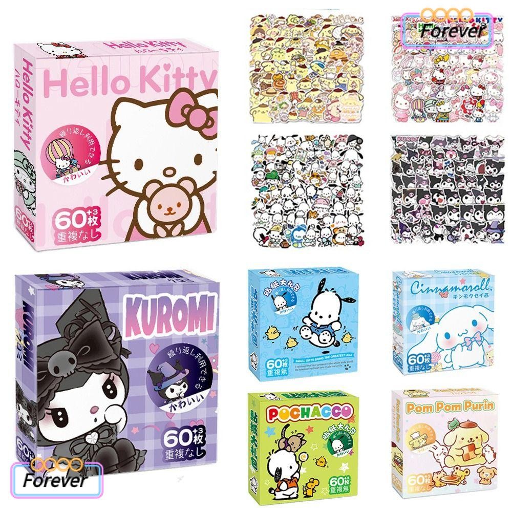 FOREVER 60 ชิ้น/กล่องสติกเกอร์การ์ตูน, Cinnamoroll Pochacco กันน้ํา Melody Kuromi สติกเกอร์, Ins Party ตกแต่ง Kitty Kuromi ไดอารี่กระเป๋าเดินทางสติกเกอร์แล็ปท็อป