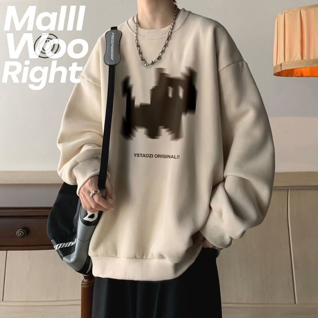 (จัดส่งตลอด 24 ชั่วโมง)Woo Right เสื้อแขนยาวคอกลม เสื้อกันหนาวคอกลม ผ้าสำลี ผ้าหนาดีใส่สบาย รุ่น