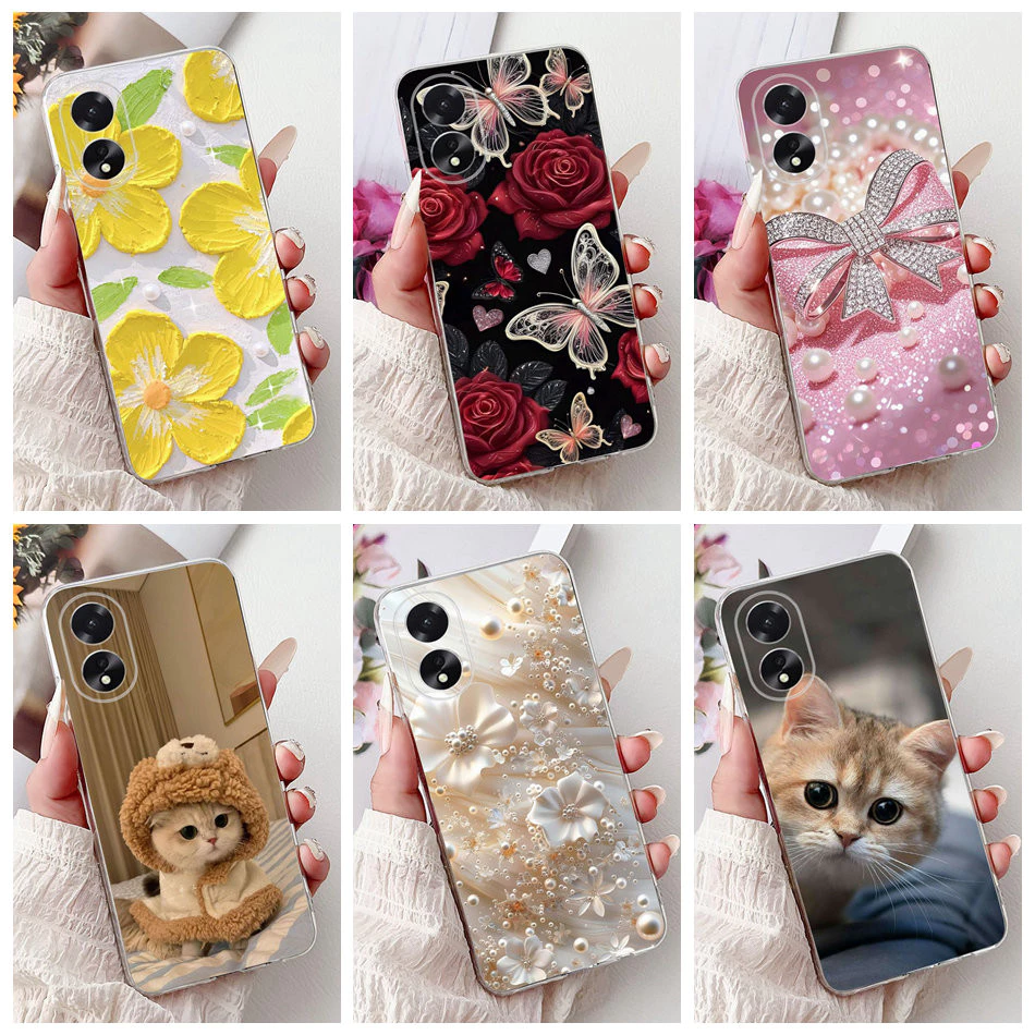 สําหรับ OPPO A18 A38 CPH2579 CPH2591 2025 Elegant Floral Cat เคสโทรศัพท์ OppoA18 A38 4G ซิลิโคนนุ่ม TPU กรณี