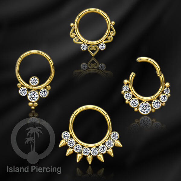 สแตนเลส Clicker Septum Nose Piercing Crystal gold Nose Septum