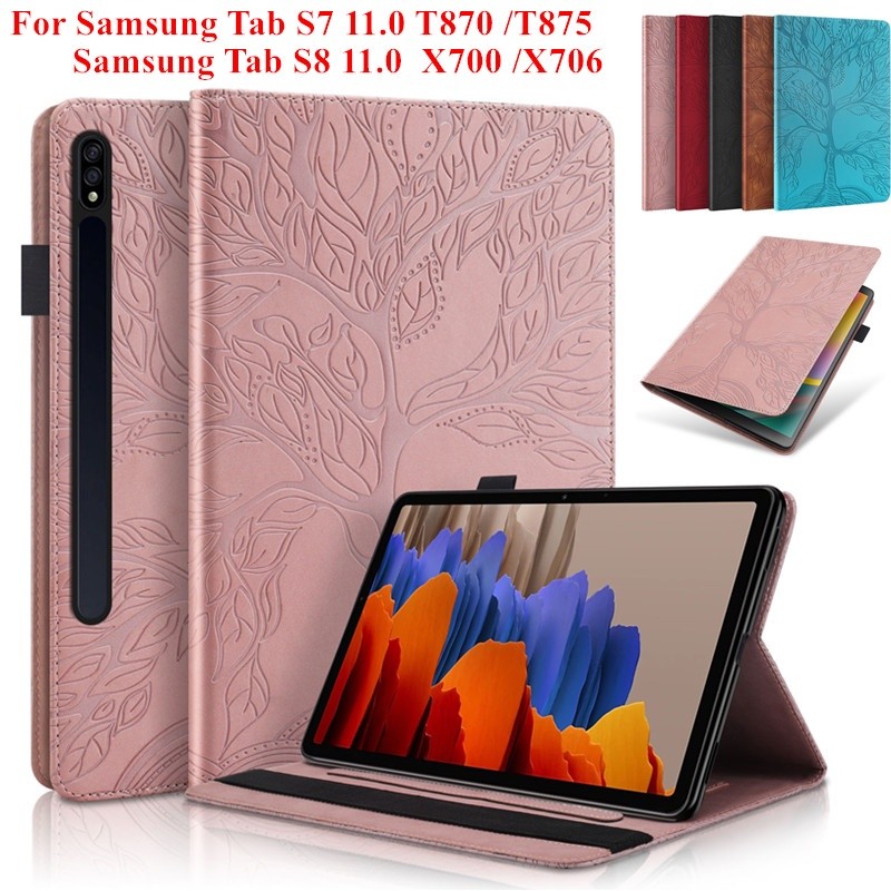 สําหรับ Samsung Galaxy Tab S8 S7 11.0 นิ้ว SM-X700 SM-X706 SM-T870 SM-T875 3D Tree นูนกระเป๋าผู้ถือป