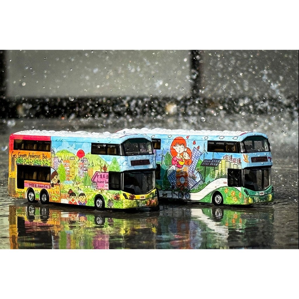 โมเดลรถบัสสองชั้นฮ่องกง TINY Micro Shadow Kowloon Bus Rich B8L Go Green Anderson 11X/213X โมเดลโลหะห