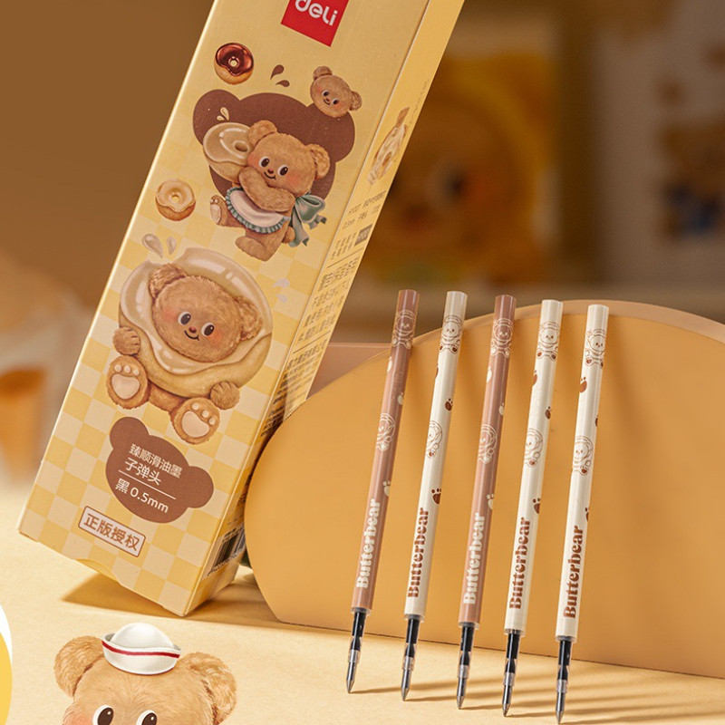 รีฟิลปากกาเจล Xiao.Deli Butter Bear เขียนลื่น 0.5 มม. ปลายโค้ง รีฟิลปากกาเจล (20 ชิ้น)