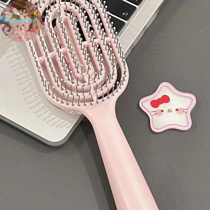 Strongaroetrtr Kawaii Hello Kitty Kuromi Cinnamoroll หวี Hollow หวีนวดยาวถุงลมนิรภัยหวีสําหรับสาวของขวัญวันเกิด TH