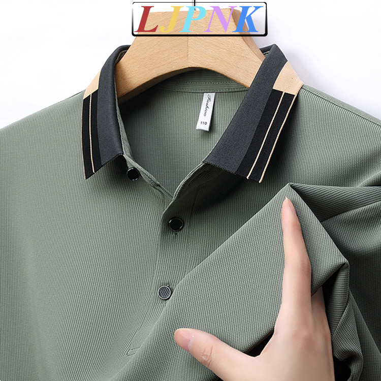 LJPNK Mens เสื้อโปโลทรงหลวมฤดูร้อน – ผ้านุ่มและระบายอากาศได้ธุรกิจสไตล์ลําลองสําหรับผู้ชายวัยกลางคนและผู้สูงอายุ
