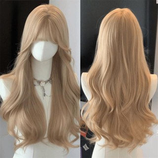 วิกผมยาวหยักผมหยิกใหญ่สีเบจวิกผมสังเคราะห์เรียบปุยสําหรับผู้…