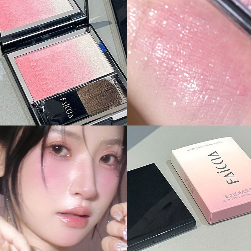 Gradual powder blusher fine glitter high gloss face repair all-in-one ครีมกระจ่างใสธรรมชาติขยายสี blush สีม่วง matte สีขาวความอิ่มตัวต่ํา