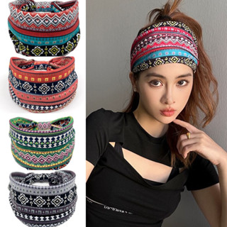 Hippie Bohemian สไตล์ชาติพันธุ์พิมพ์ผ้าโพกศีรษะสีแดง Hairban…