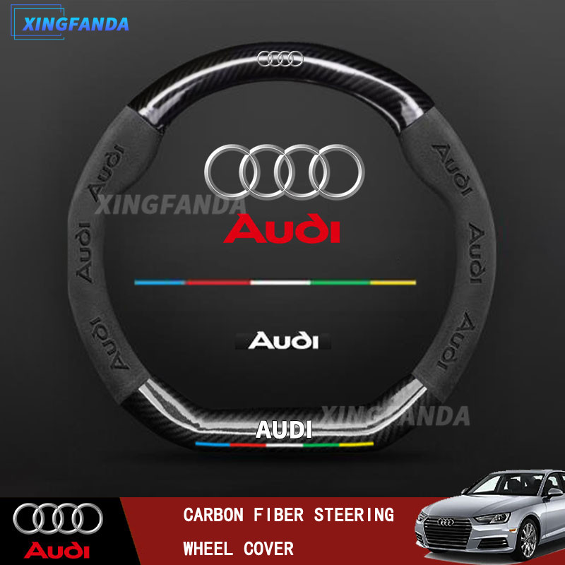 Audi พวงมาลัยรถคาร์บอนไฟเบอร์ Suede 37-38 ซม.สําหรับ A4 TT A3 A5 A6 Q7 Q5 RS3 Q3 A7 RS6 RS7 A8L RS5 RS4 Q8