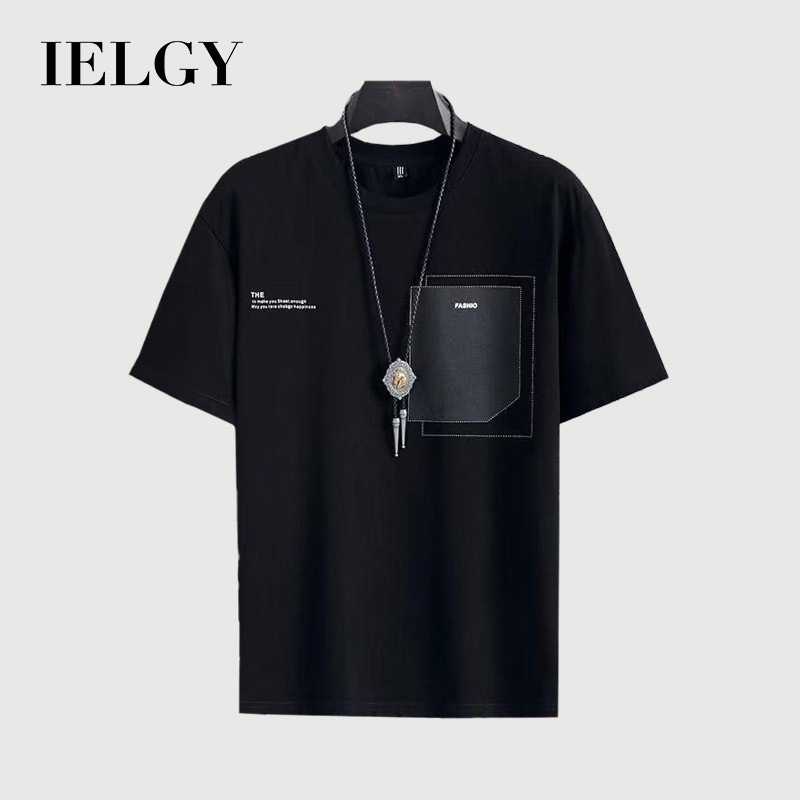 IELGY เสื้อยืดพิมพ์ลายแขนห้าส่วนทรงหลวมสําหรับผู้ชาย