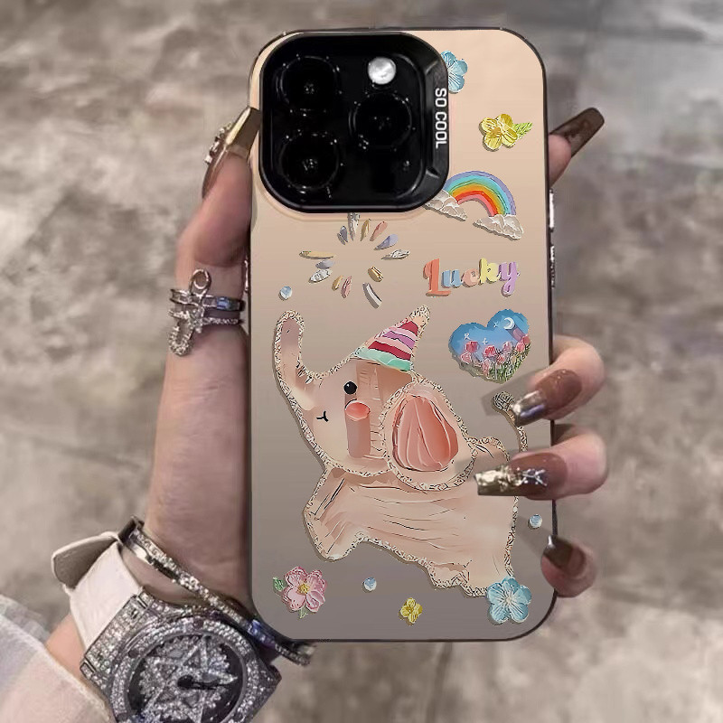 ️จัดส่งทันที️เคสไอโฟน11 13 14 15 16 Pro Max Doodle Soft Case Oil painting elephant Case For iPhone 1